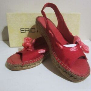 ERIC MICHAEL, DENISE, RED, SILK, LEATHER SLINGBACK SANDALS, SIZE 7, $89